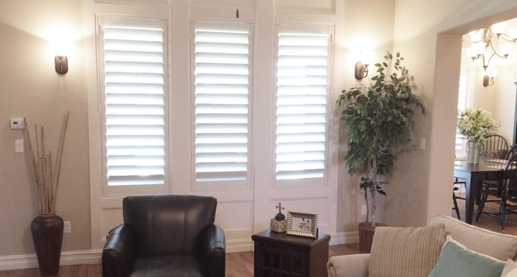 New Brunswick family room white shutters